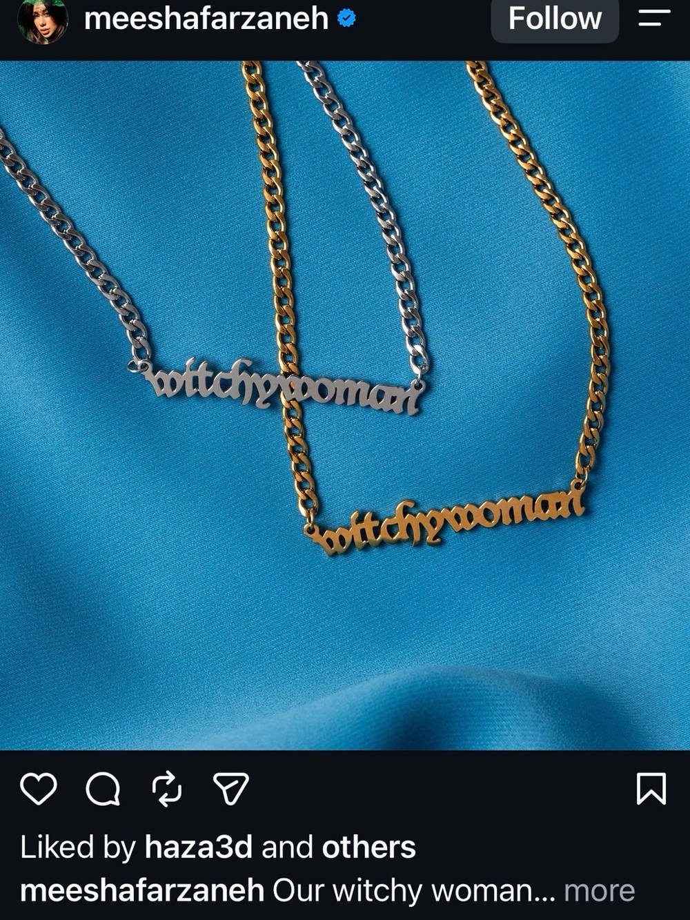 Gold Gothic Olde English Script 'Witchy Woman' Nameplate Necklace